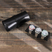 Leather Black Watch Roll Case for 3 Watches | Namid LARISCOTT