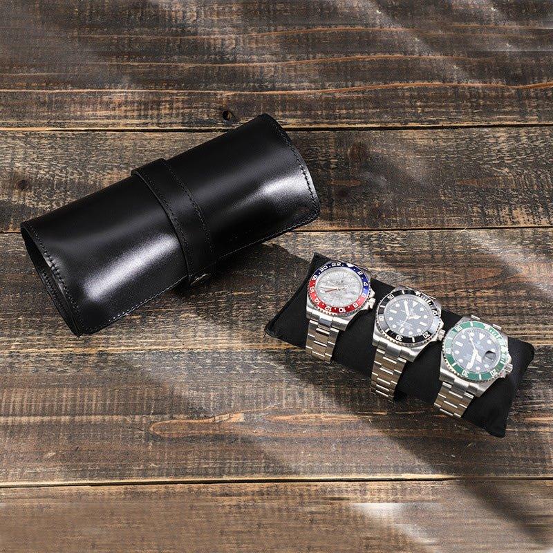 Leather Black Watch Roll Case for 3 Watches | Namid LARISCOTT