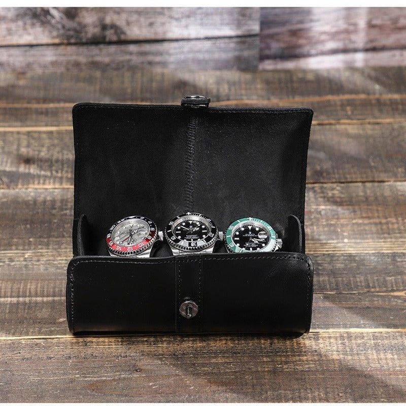 Leather Black Watch Roll Case for 3 Watches | Namid LARISCOTT